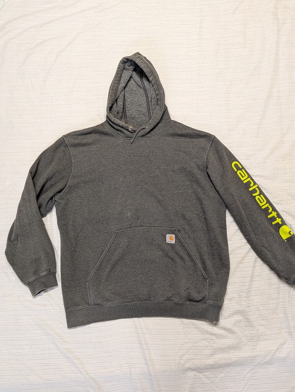 Carhartt Iconic Logo Hooded Sweatshirt, Grey with Green, Size XL